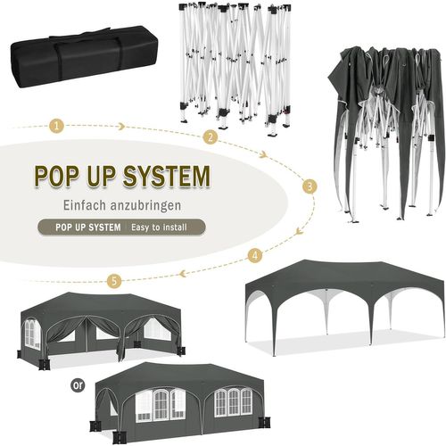 Tonnelle De Jardin Pliante,pergola,avec 6 Parois Latérales,4 Sacs De Sable,sac Transport,3x6m,gris