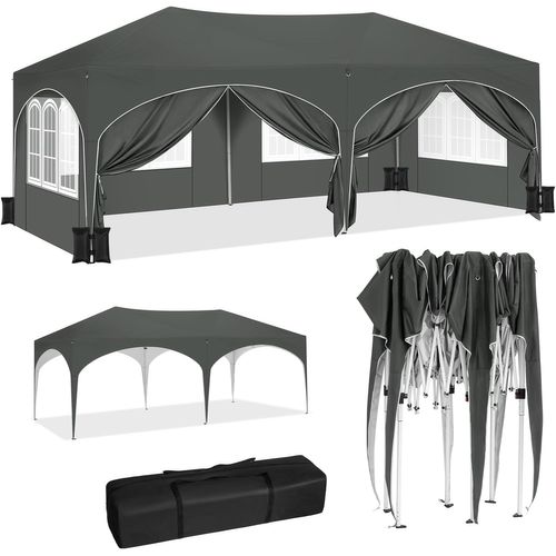 Tonnelle De Jardin Pliante,pergola,avec 6 Parois Latérales,4 Sacs De Sable,sac Transport,3x6m,gris