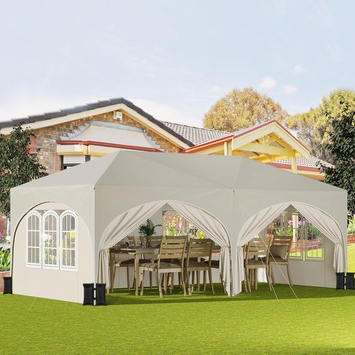 Tonnelle De Jardin Pliante,pergola,avec 6 Parois Latérales,4 Sacs De Sable,sac Transport,3x6m,beige