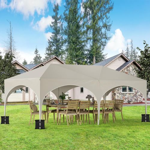 Tonnelle De Jardin Pliante,pergola,avec 6 Parois Latérales,4 Sacs De Sable,sac Transport,3x6m,beige