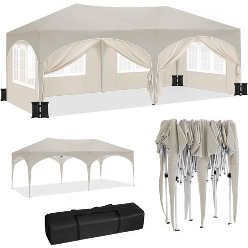 Tonnelle De Jardin Pliante,pergola,avec 6 Parois Latérales,4 Sacs De Sable,sac Transport,3x6m,beige