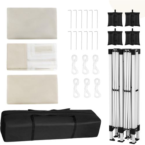 Tonnelle De Jardin Pliante,pergola,avec 6 Parois Latérales,4 Sacs De Sable,sac Transport,3x6m,beige