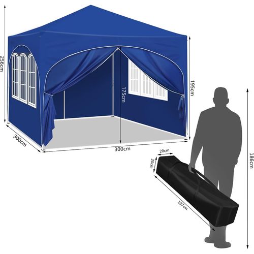 Tonnelle De Jardin Pliante 3x3m-avec 4 Sacs De Sable-4 Parois Latérales-toit En Demi-cercle -bleu