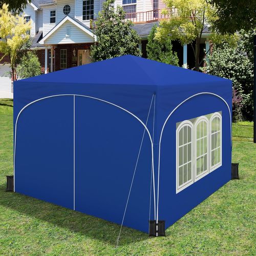 Tonnelle De Jardin Pliante 3x3m-avec 4 Sacs De Sable-4 Parois Latérales-toit En Demi-cercle -bleu