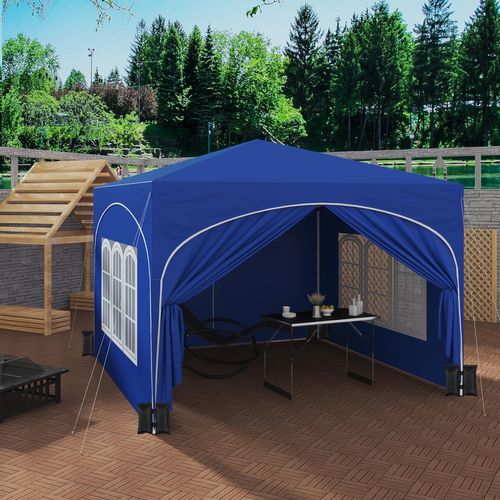 Tonnelle De Jardin Pliante 3x3m-avec 4 Sacs De Sable-4 Parois Latérales-toit En Demi-cercle -bleu