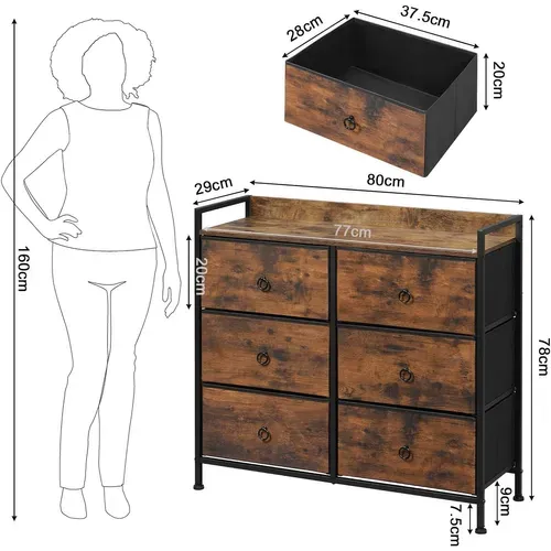 Commode En Tissu 11 Tiroirs - Meuble Rangement Chambre Adulte, Cadre Acier, Plateau Bois, Style Bohème - 2
