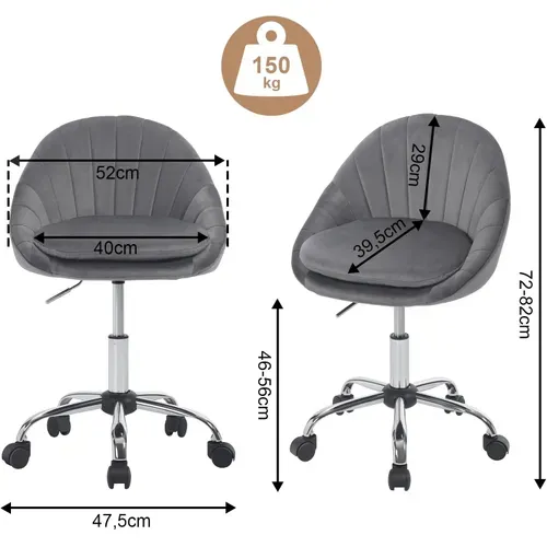 Chaise Bureau,chaise Coiffeuse Rembourré Avec Double Coussin,hauteur Réglable,en Velours,gris Foncé