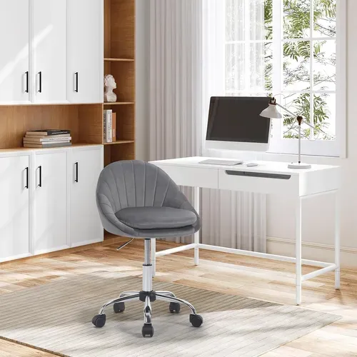 Chaise Bureau,chaise Coiffeuse Rembourré Avec Double Coussin,hauteur Réglable,en Velours,gris Foncé