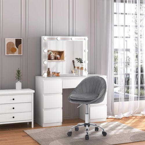 Chaise Bureau,chaise Coiffeuse Rembourré Avec Double Coussin,hauteur Réglable,en Velours,gris Foncé