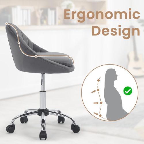 Chaise Bureau,chaise Coiffeuse Rembourré Avec Double Coussin,hauteur Réglable,en Velours,gris Foncé