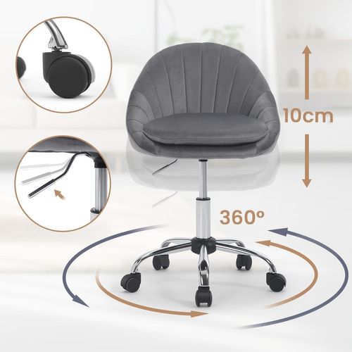 Chaise Bureau,chaise Coiffeuse Rembourré Avec Double Coussin,hauteur Réglable,en Velours,gris Foncé