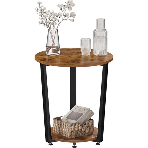 Table Basse Ronde,table D'appoint à 2 Étagères,en Bois Composé Et En Métal,marron Rustique
