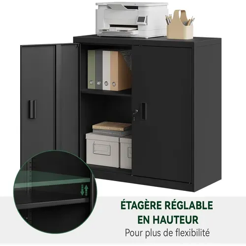 Caisson Bureau, Armoire Bureau Métallique, Verrouillable, Avec Étagère Réglable, 90x40x92cm, Noir
