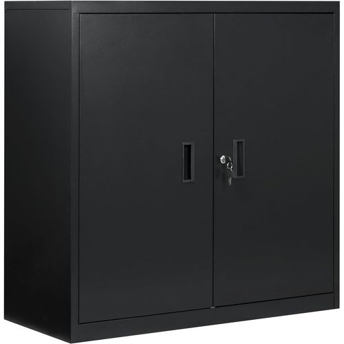 Caisson Bureau, Armoire Bureau Métallique, Verrouillable, Avec Étagère Réglable, 90x40x92cm, Noir