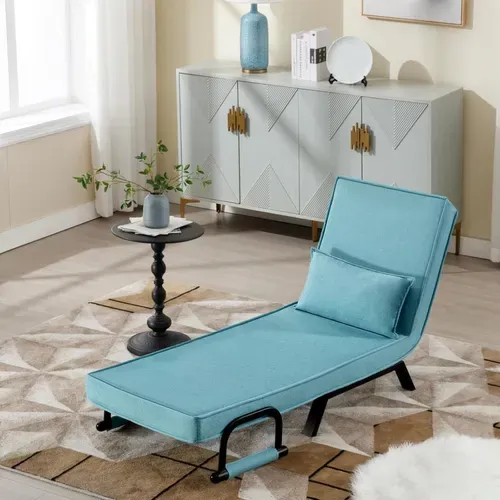 Fauteuil Lit Convertible 3 En 1, Fauteuil Salon, Avec Dossier Réglable En 5 Positions, Bleu