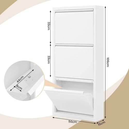 Lot De 2 Armoire Chaussure,Meuble Chaussure,Avec 3 Étagères Chaussure,3 Portes Abattantes,Blanc