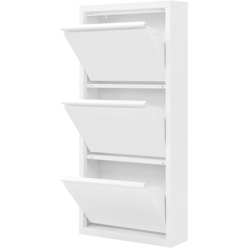 Lot De 2 Armoire Chaussure,Meuble Chaussure,Avec 3 Étagères Chaussure,3 Portes Abattantes,Blanc