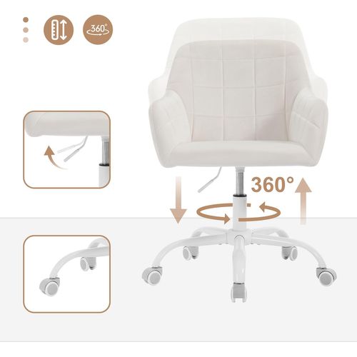 Chaise De Bureau Pivotante En Velours Rose - Dossier Rembourré, Pieds Dorés - Hauteur Réglable 45-56 Cm - Charge 135 Kg