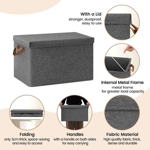Lot De 10 Boîtes Rangement Avec Couvercle,coffre Pliable En Tissu,avec Poignée,gris,43x33x26cm
