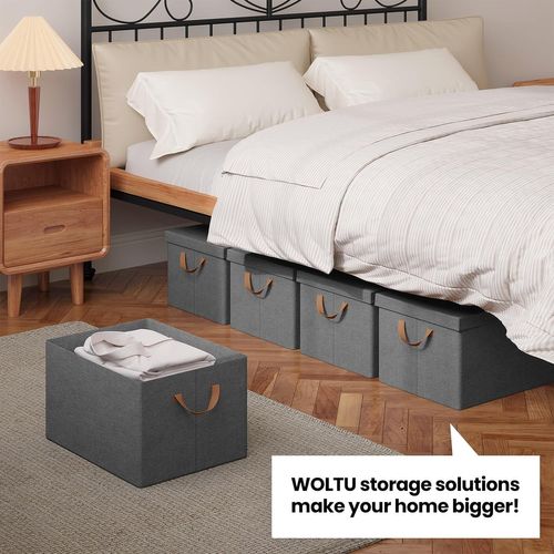 Lot De 10 Boîtes Rangement Avec Couvercle,coffre Pliable En Tissu,avec Poignée,gris,43x33x26cm