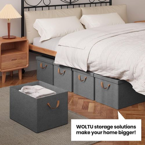 Lot De 10 Boîtes Rangement Avec Couvercle,coffre Pliable En Tissu,avec Poignée,gris,48x36x30cm
