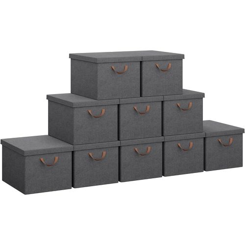 Lot De 10 Boîtes Rangement Avec Couvercle,coffre Pliable En Tissu,avec Poignée,gris,48x36x30cm