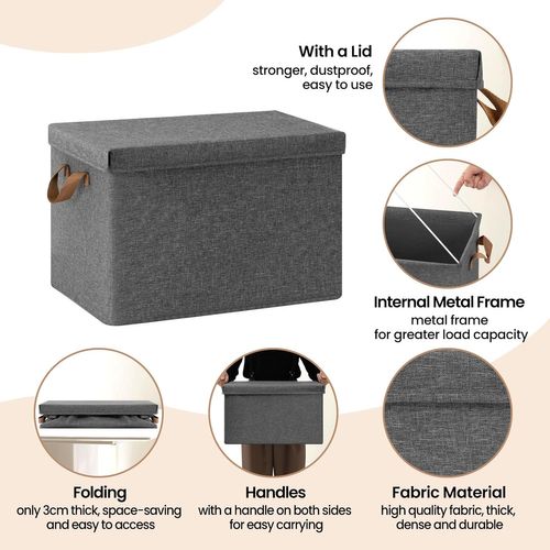 Lot De 10 Boîtes Rangement Avec Couvercle,coffre Pliable En Tissu,avec Poignée,gris,48x36x30cm