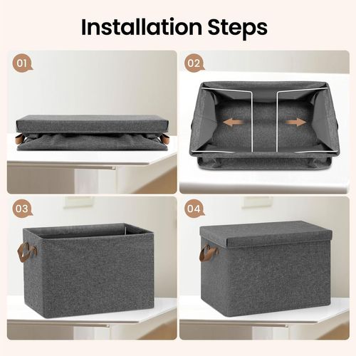 Lot De 10 Boîtes Rangement Avec Couvercle,coffre Pliable En Tissu,avec Poignée,gris,48x36x30cm
