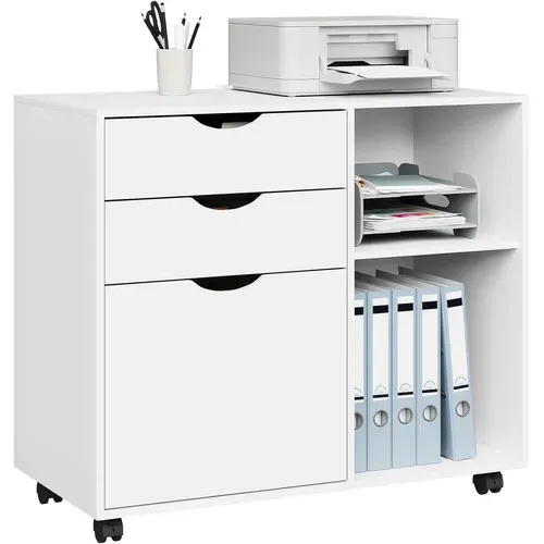 Caisson De Bureau, Armoire à Dossiers Sur Roulettes, En Bois D'ingénierie, 80x39,5x69,5cm, Blanc