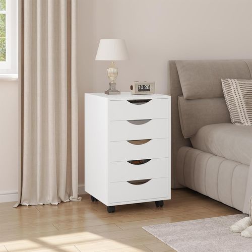 Caisson De Bureau Sur Roulettes, Armoire à Dossiers, En Bois D'ingénierie Pb, Blanc, 40x40x66,5cm