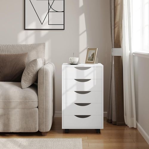 Caisson De Bureau Sur Roulettes, Armoire à Dossiers, En Bois D'ingénierie Pb, Blanc, 40x40x66,5cm