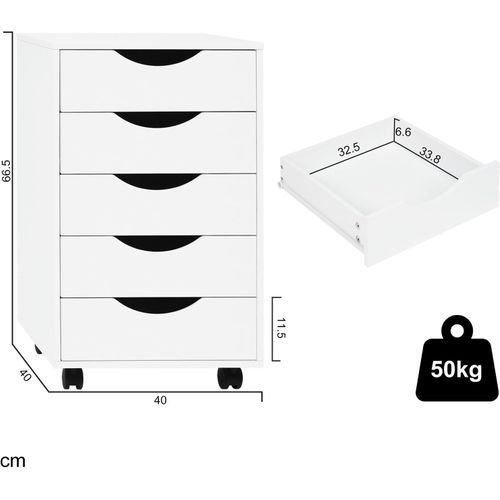 Caisson De Bureau Sur Roulettes, Armoire à Dossiers, En Bois D'ingénierie Pb, Blanc, 40x40x66,5cm