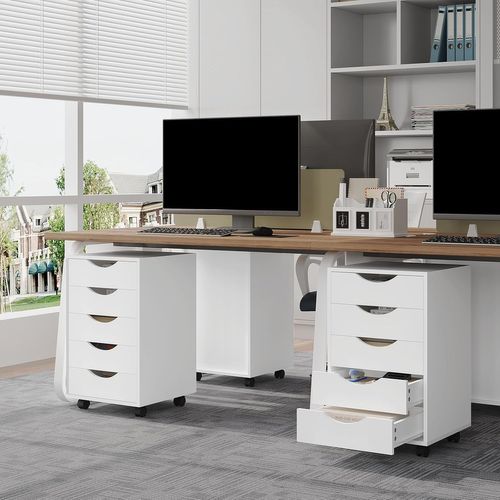 Caisson De Bureau Sur Roulettes, Armoire à Dossiers, En Bois D'ingénierie Pb, Blanc, 40x40x66,5cm