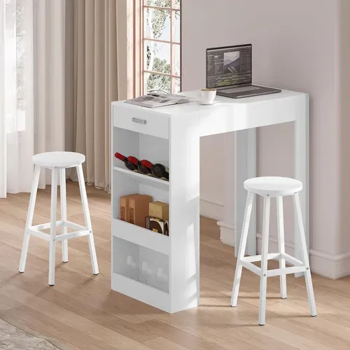 Lot De 2 Tabouret De Bar, Chaise Haute Cuisine, Siège En Bois D'ingénierie, Structure En Métal,Blanc