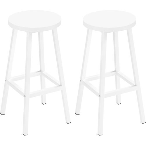 Lot De 2 Tabouret De Bar, Chaise Haute Cuisine, Siège En Bois D'ingénierie, Structure En Métal,Blanc