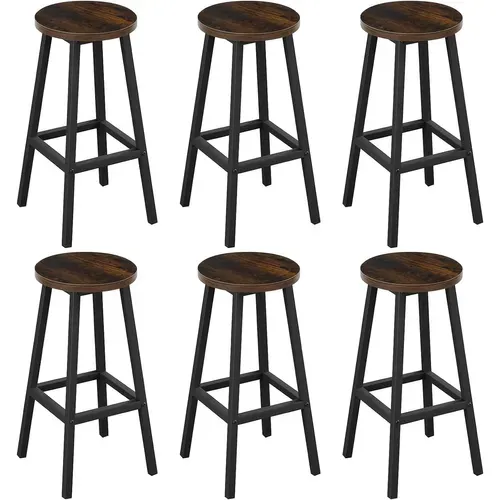 Lot De 6 Tabouret De Bar, Chaise Haute Cuisine, Siège En Bois D'ingénierie, Marron Rustique