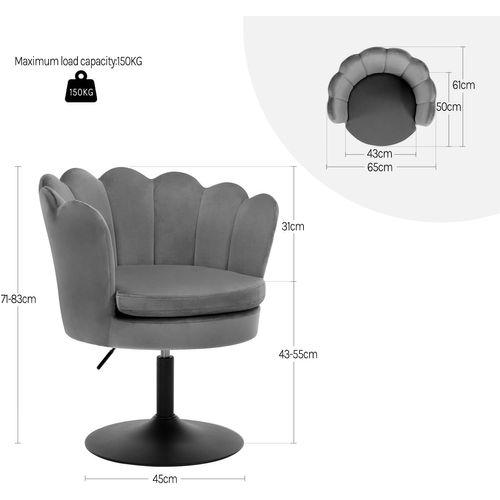 Chaise De Coiffeuse,fauteuil Rembourré En Forme De Fleur,pivotante 360°,hauteur Réglable,gris Foncé