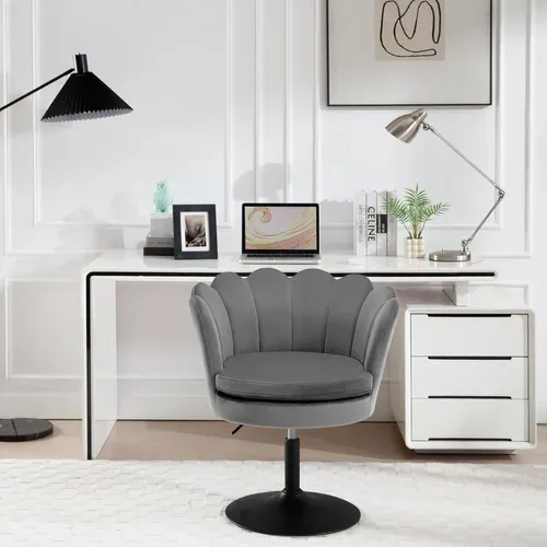 Chaise De Coiffeuse,fauteuil Rembourré En Forme De Fleur,pivotante 360°,hauteur Réglable,gris Foncé