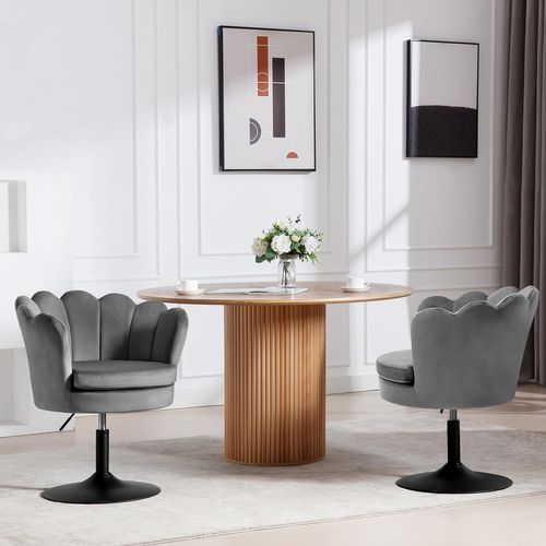 Chaise De Coiffeuse,fauteuil Rembourré En Forme De Fleur,pivotante 360°,hauteur Réglable,gris Foncé