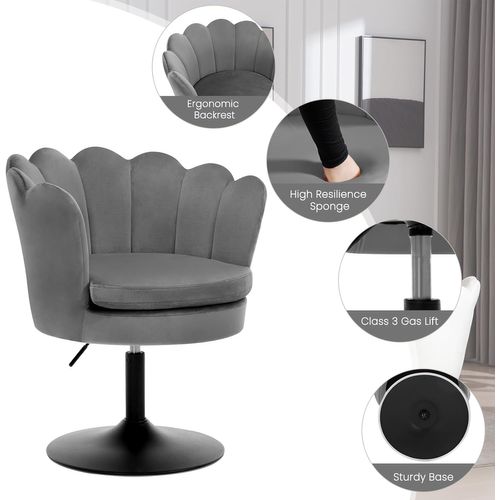 Chaise De Coiffeuse,fauteuil Rembourré En Forme De Fleur,pivotante 360°,hauteur Réglable,gris Foncé