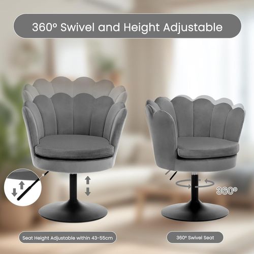 Chaise De Coiffeuse,fauteuil Rembourré En Forme De Fleur,pivotante 360°,hauteur Réglable,gris Foncé