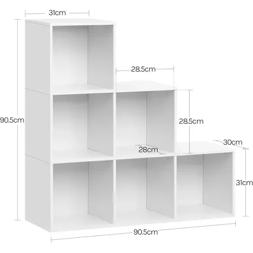 Bibliothèque Avec 6 Cubes, Étagère D'escalier, En Bois D'ingénierie, 90x30x90cm, Blanc