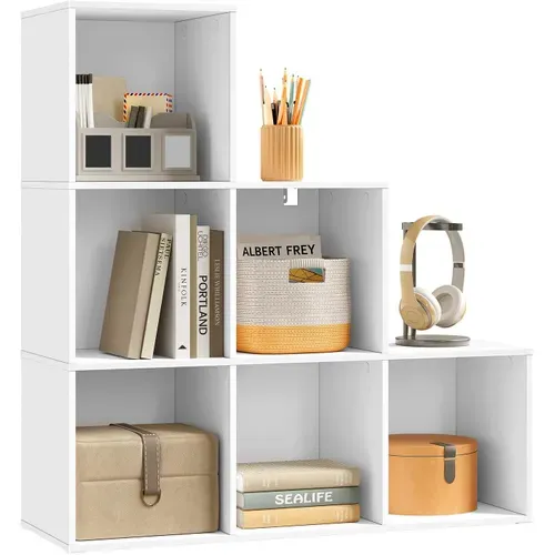 Bibliothèque Avec 6 Cubes, Étagère D'escalier, En Bois D'ingénierie, 90x30x90cm, Blanc