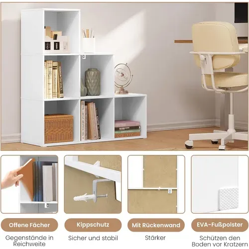 Bibliothèque Avec 6 Cubes, Étagère D'escalier, En Bois D'ingénierie, 90x30x90cm, Blanc