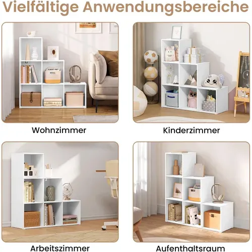 Bibliothèque Avec 6 Cubes, Étagère D'escalier, En Bois D'ingénierie, 90x30x90cm, Blanc