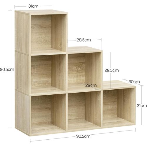 Bibliothèque Avec 6 Cubes, Étagère D'escalier, En Bois D'ingénierie, 90x30x90cm, Chêne Clair