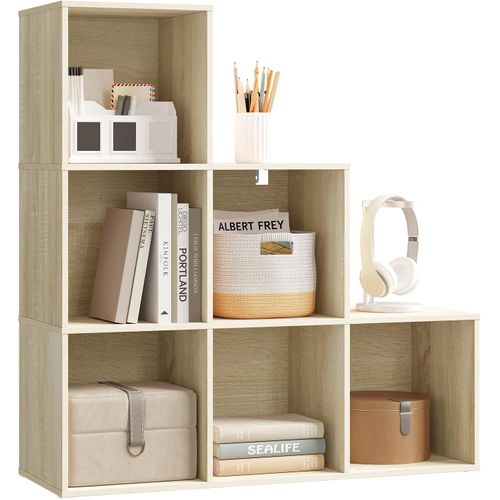Bibliothèque Avec 6 Cubes, Étagère D'escalier, En Bois D'ingénierie, 90x30x90cm, Chêne Clair