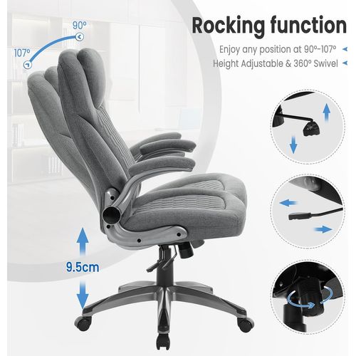 Chaise Bureau, Fauteuil De Bureau Rembourrée, Hauteur Réglable, Fonction De Basculement, Lin, Gris