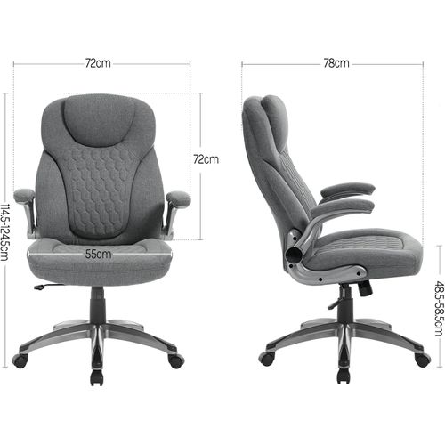 Chaise Bureau, Fauteuil De Bureau Rembourrée, Hauteur Réglable, Fonction De Basculement, Lin, Gris