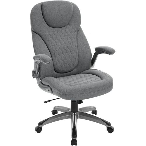 Chaise Bureau, Fauteuil De Bureau Rembourrée, Hauteur Réglable, Fonction De Basculement, Lin, Gris